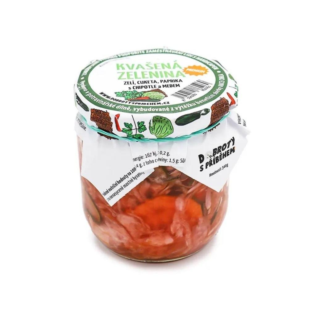 Kvašená zelenina s medem - ZELÍ, CUKETA, PAPRIKA s CHIPOTLE 340g
